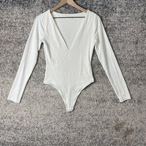 Meshki Bodysuit Womens Medium Long Sleeve Deep V Neck Recycled Nylon Stretch